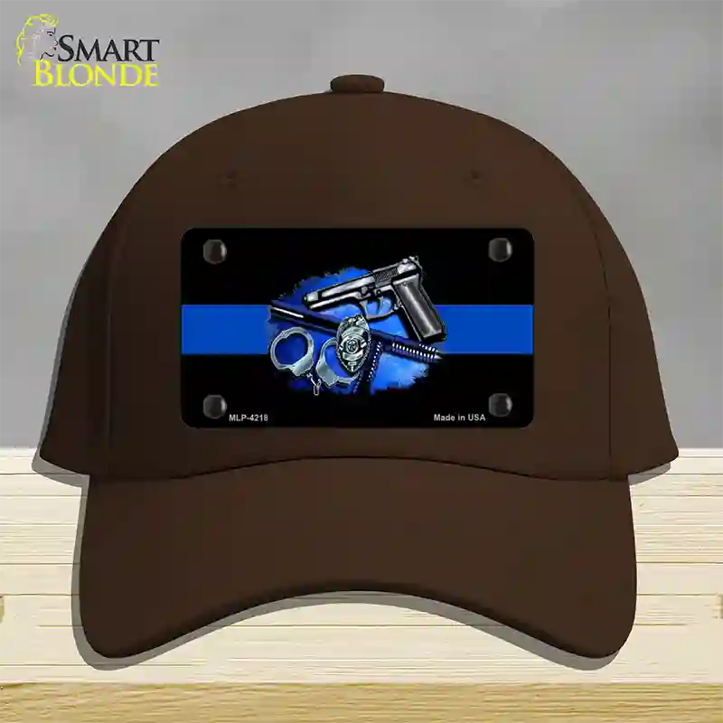 Thin Blue Line Badge Novelty License Plate Hat Cotton / Dark Brown