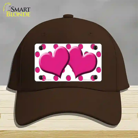 Hot Pink White Polka Dot Hot Pink Centered Hearts Novelty License Plate Hat Cotton / Dark Brown