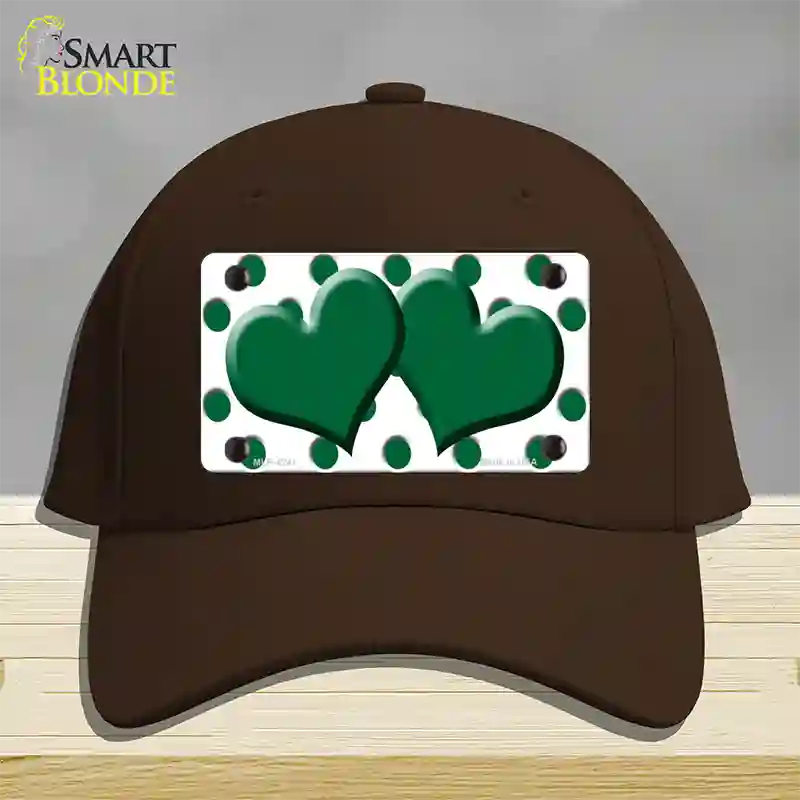 Green White Polka Dot Green Centered Hearts Novelty License Plate Hat Cotton / Dark Brown