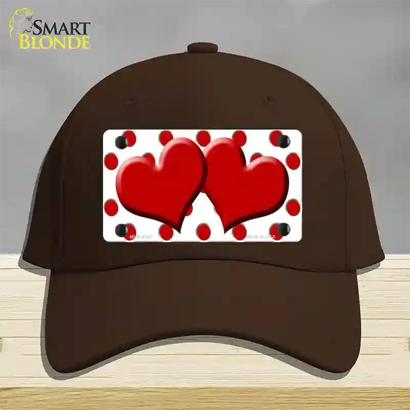 Red White Polka Dot Red Centered Hearts Novelty License Plate Hat Cotton / Dark Brown