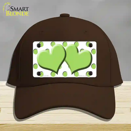 Lime Green White Polka Dot Lime Green Centered Hearts Novelty License Plate Hat Cotton / Dark Brown