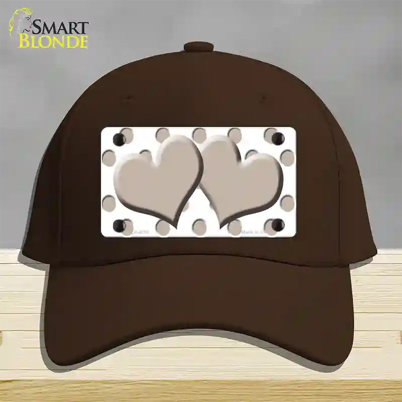 Tan White Polka Dot Tan Centered Hearts Novelty License Plate Hat Cotton / Dark Brown