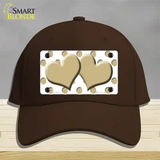 Gold White Polka Dot Gold Centered Hearts Novelty License Plate Hat Cotton / Dark Brown