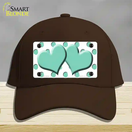 Mint White Polka Dot Mint Centered Hearts Novelty License Plate Hat Cotton / Dark Brown