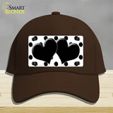 Black White Polka Dot Black Centered Hearts Novelty License Plate Hat Cotton / Dark Brown