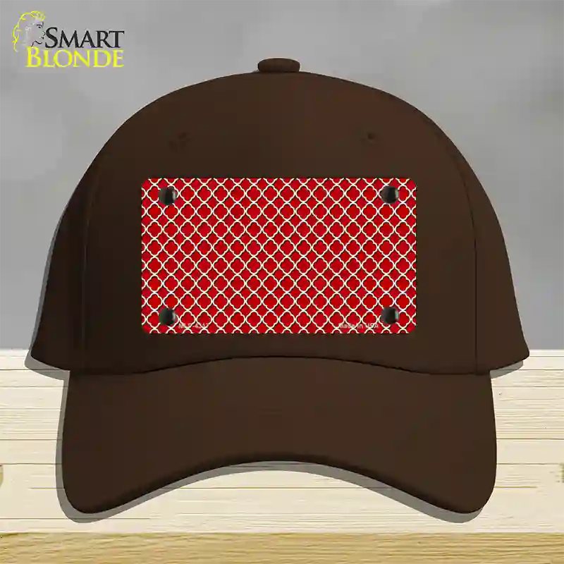 Red White Quatrefoil Novelty License Plate Hat Cotton / Dark Brown