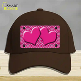 Pink White Quatrefoil Hot Pink Center Hearts Novelty License Plate Hat Cotton / Dark Brown