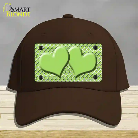 Lime Green White Quatrefoil Lime Green Center Hearts Novelty License Plate Hat Cotton / Dark Brown