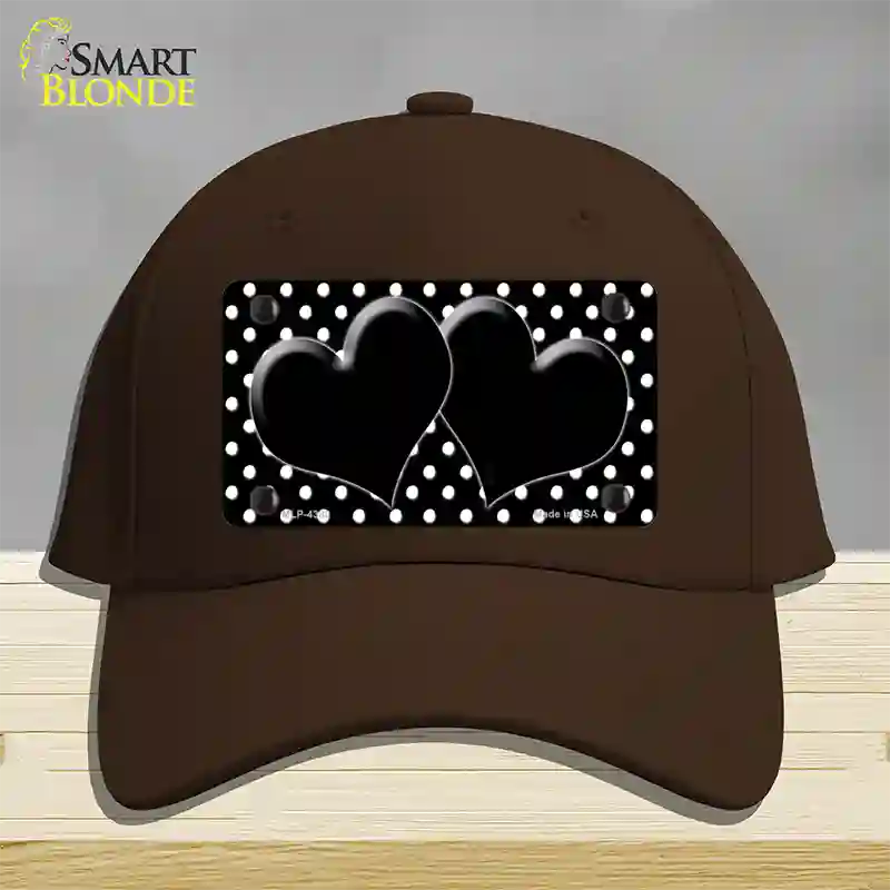 Black White Polka Dot Center Hearts Novelty License Plate Hat Cotton / Dark Brown
