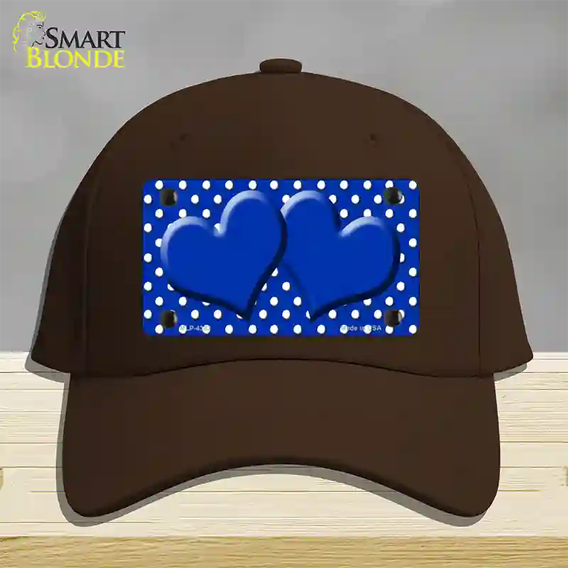 Blue White Polka Dot Center Hearts Novelty License Plate Hat Cotton / Dark Brown