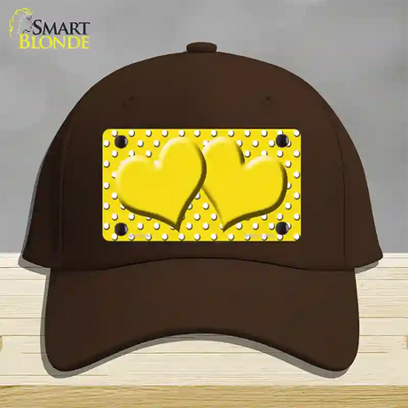 Yellow White Polka Dot Center Hearts Novelty License Plate Hat Cotton / Dark Brown