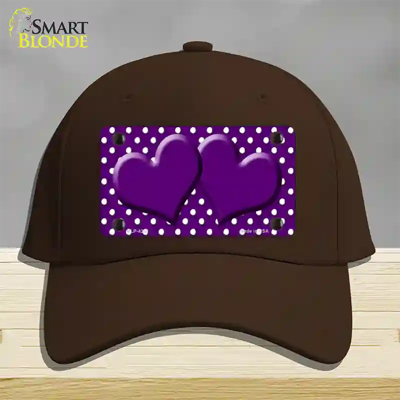 Purple White Polka Dot Center Hearts Novelty License Plate Hat Cotton / Dark Brown