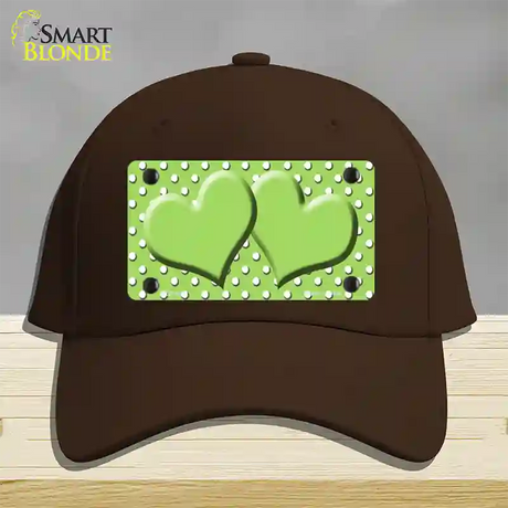 Lime Green White Polka Dot Center Hearts Novelty License Plate Hat Cotton / Dark Brown