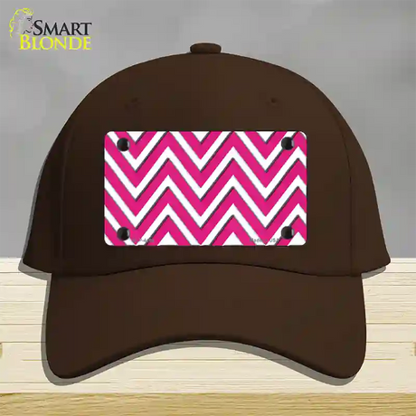 Pink White Large Chevron Novelty License Plate Hat Cotton / Dark Brown