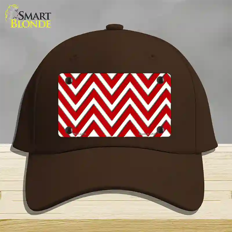 Red White Large Chevron Novelty License Plate Hat Cotton / Dark Brown