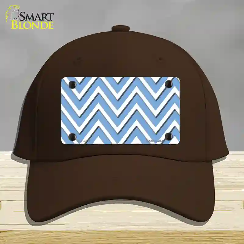 Light Blue White Large Chevron Novelty License Plate Hat Cotton / Dark Brown