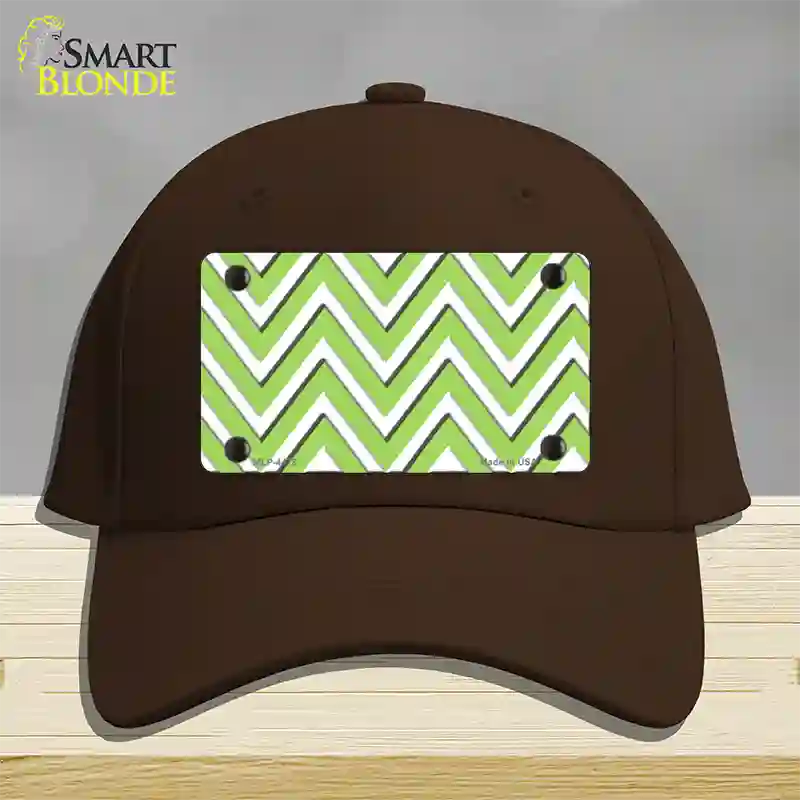 Lime Green White Large Chevron Novelty License Plate Hat Cotton / Dark Brown