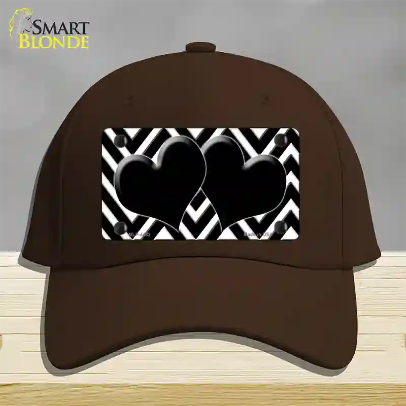 Black White Large Chevron Black Center Hearts Novelty License Plate Hat Cotton / Dark Brown