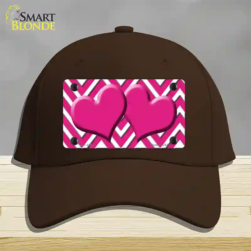 Pink White Large Chevron Hot Pink Center Hearts Novelty License Plate Hat Cotton / Dark Brown