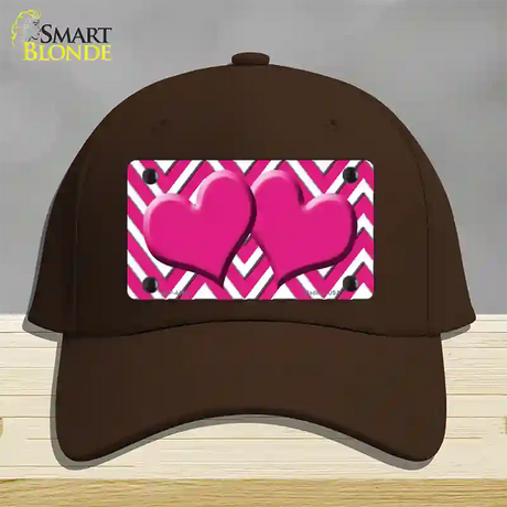 Pink White Large Chevron Hot Pink Center Hearts Novelty License Plate Hat Cotton / Dark Brown