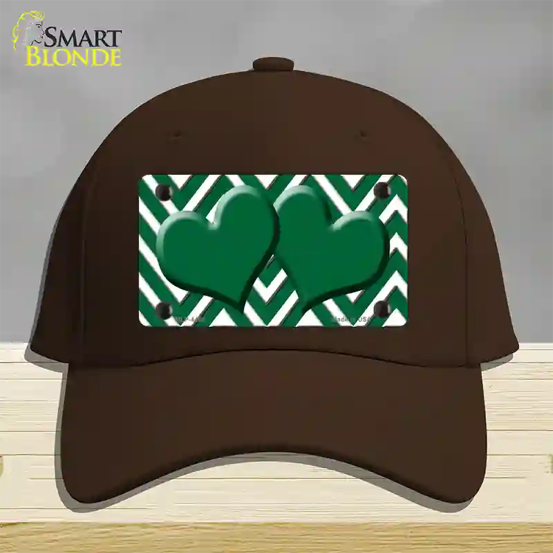 Green White Large Chevron Green Center Hearts Novelty License Plate Hat Cotton / Dark Brown