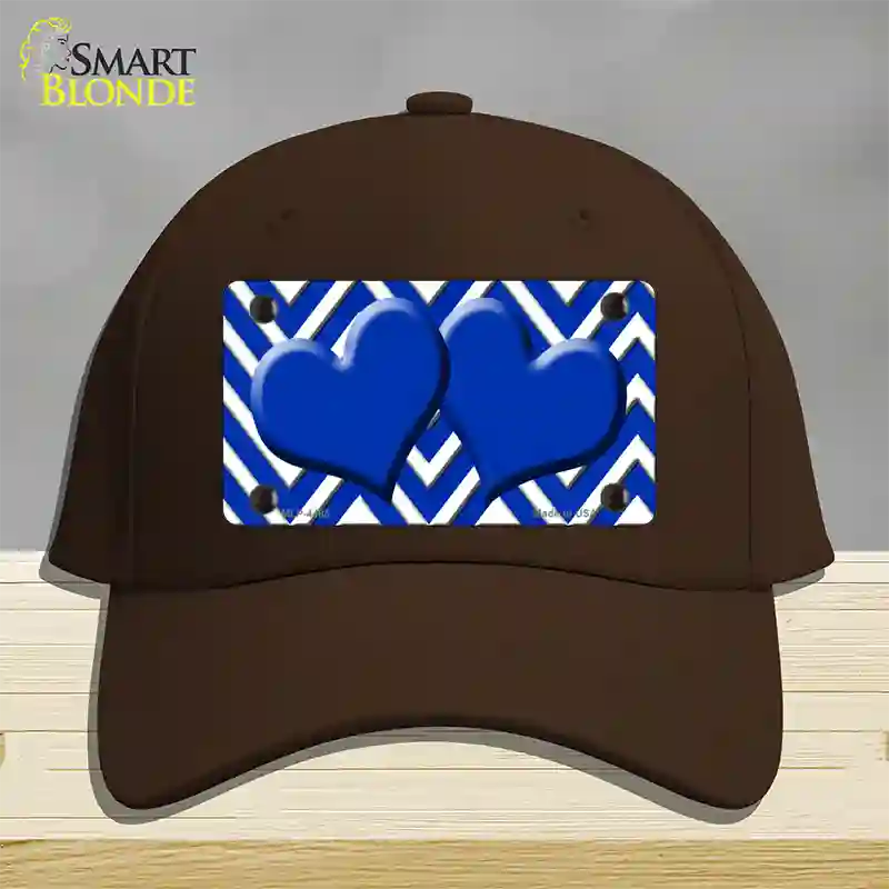 Blue White Large Chevron Blue Center Hearts Novelty License Plate Hat Cotton / Dark Brown