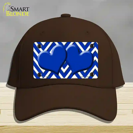 Blue White Large Chevron Blue Center Hearts Novelty License Plate Hat Cotton / Dark Brown