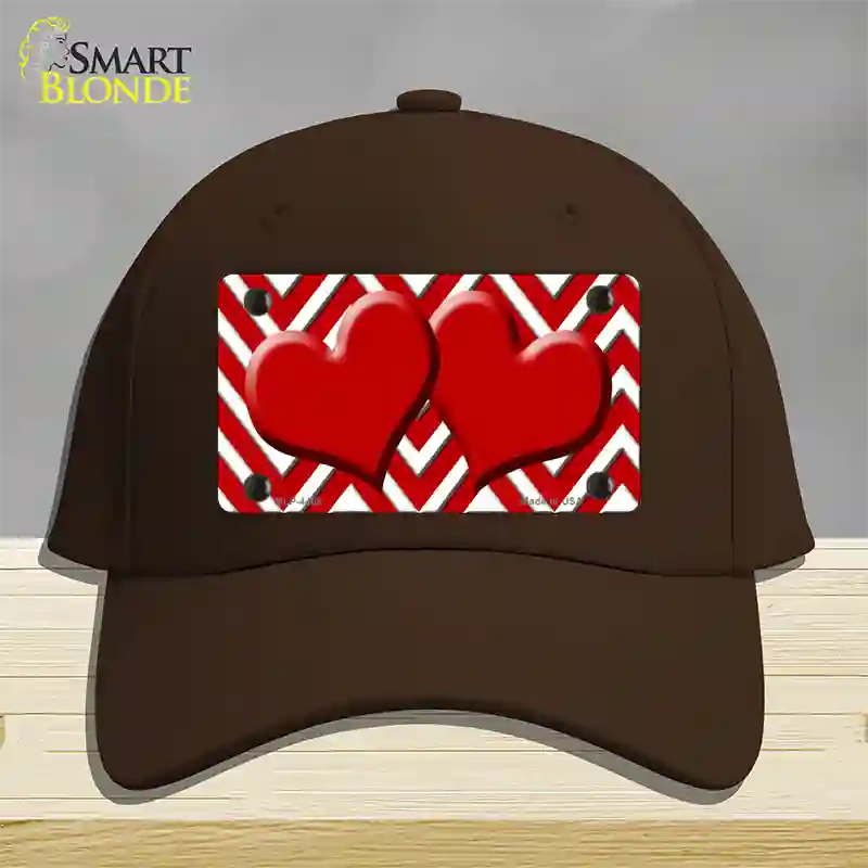 Red White Large Chevron Red Center Hearts Novelty License Plate Hat Cotton / Dark Brown