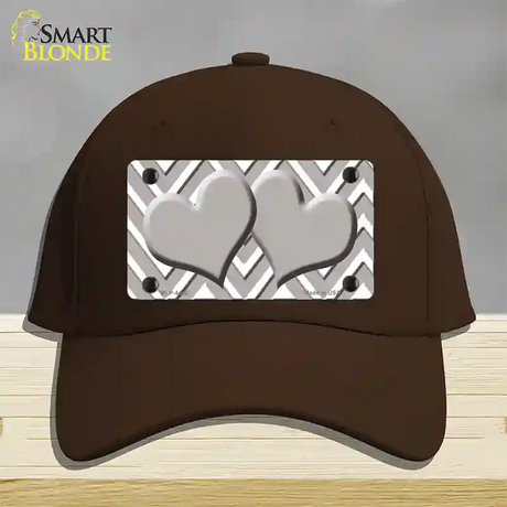 Grey White Large Chevron Grey Center Hearts Novelty License Plate Hat Cotton / Dark Brown