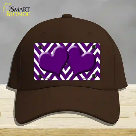 Purple White Large Chevron Purple Center Hearts Novelty License Plate Hat Cotton / Dark Brown