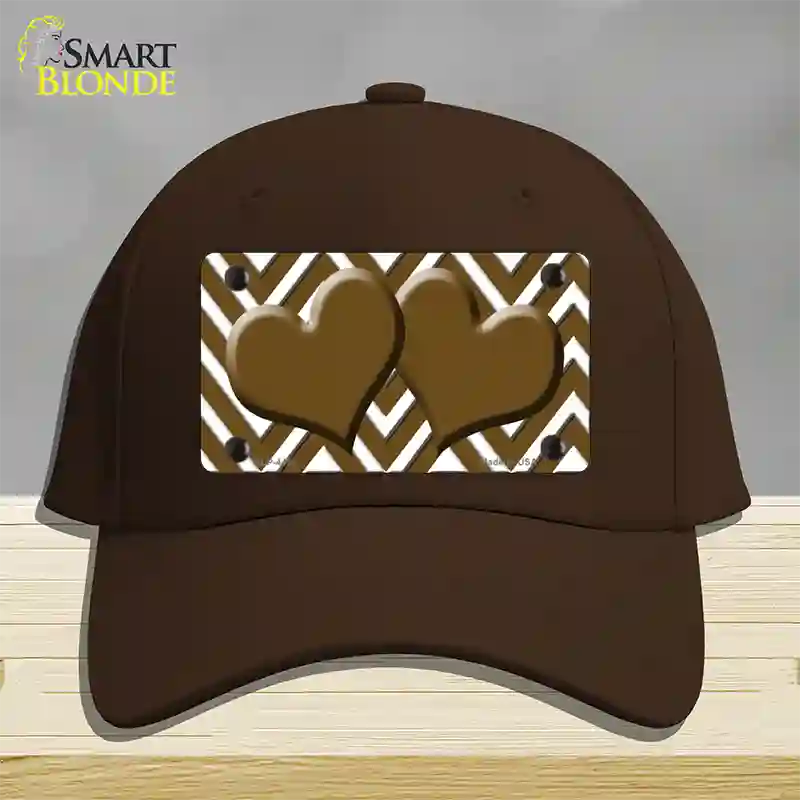 Brown White Large Chevron Brown Center Hearts Novelty License Plate Hat Cotton / Dark Brown