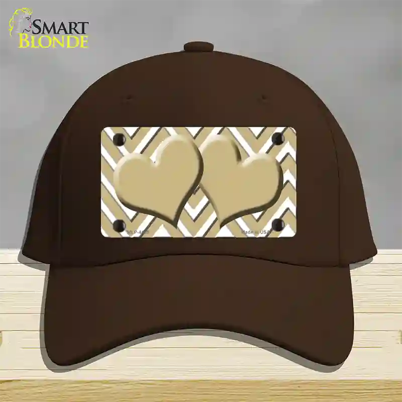 Gold White Large Chevron Gold Center Hearts Novelty License Plate Hat Cotton / Dark Brown