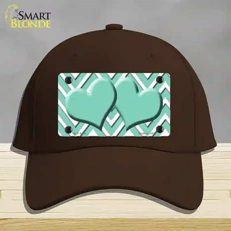 Mint White Large Chevron Mint Center Hearts Novelty License Plate Hat Cotton / Dark Brown