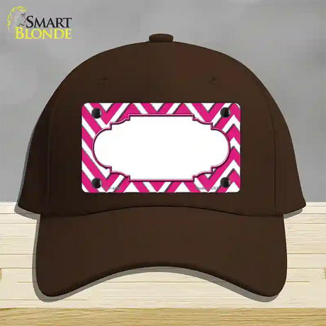 Pink White Chevon Center Scallop Novelty License Plate Hat Cotton / Dark Brown