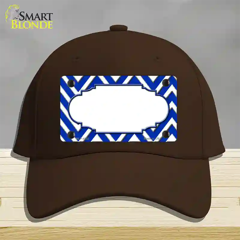 Blue White Large Chevron Center Scallop Novelty License Plate Hat Cotton / Dark Brown