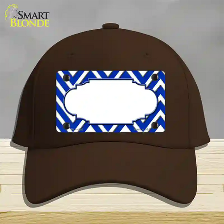 Blue White Large Chevron Center Scallop Novelty License Plate Hat Cotton / Dark Brown