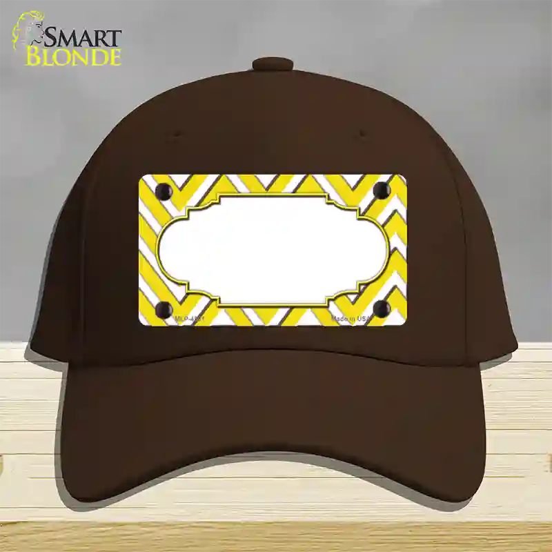 Yellow White Large Chevron Center Scallop Novelty License Plate Hat Cotton / Dark Brown