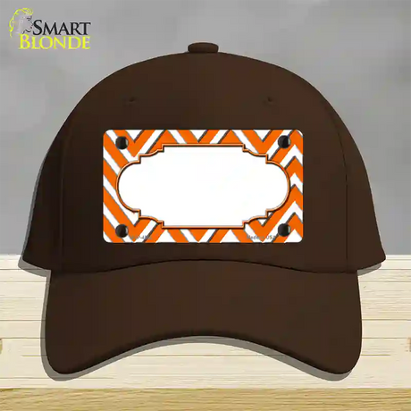 Orange White Large Chevron Center Scallop Novelty License Plate Hat Cotton / Dark Brown