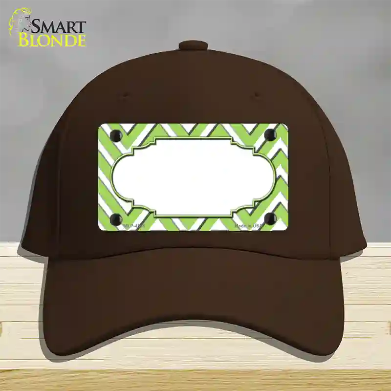 Lime Green White Large Chevron Center Scallop Novelty License Plate Hat Cotton / Dark Brown