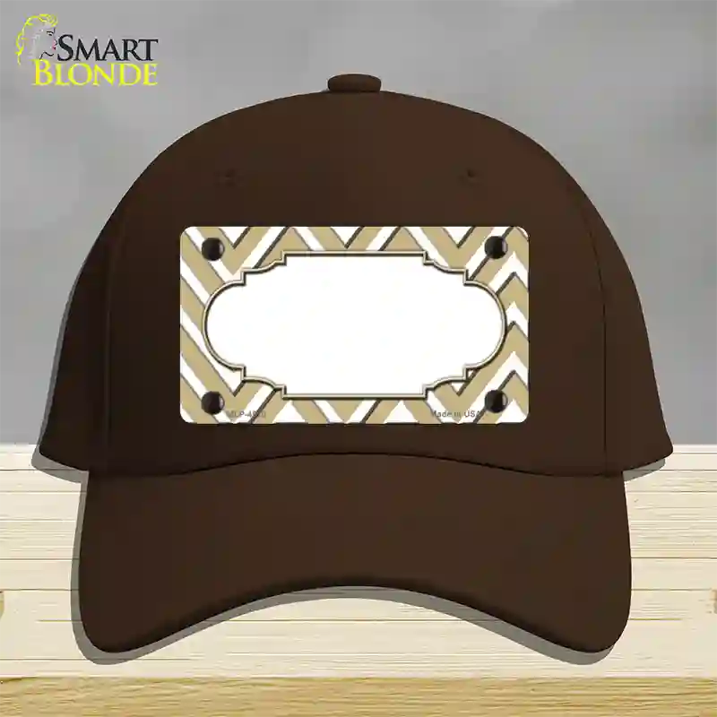 Gold White Large Chevron Center Scallop Novelty License Plate Hat Cotton / Dark Brown