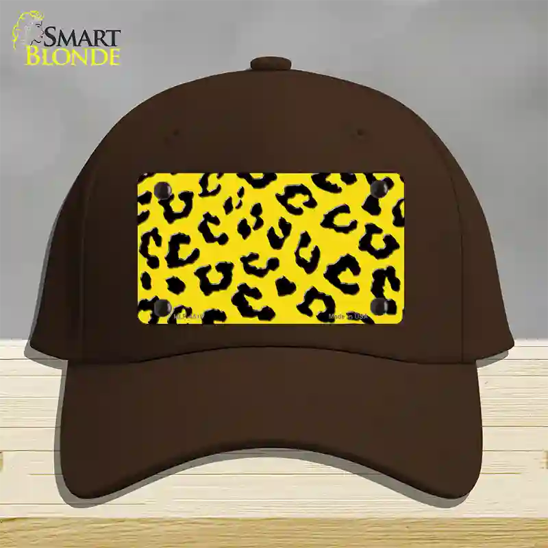 Yellow Black Cheetah Novelty License Plate Hat Cotton / Dark Brown