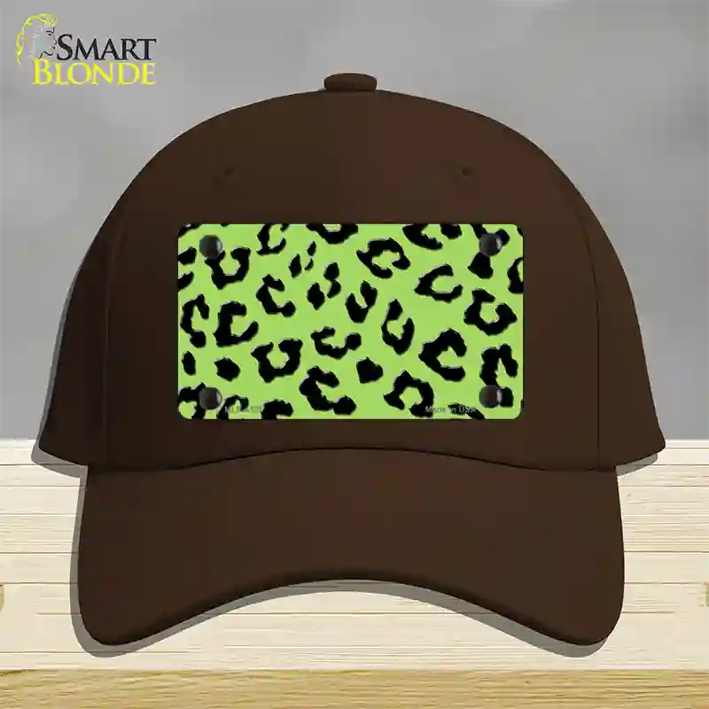 Lime Green Black Cheetah Novelty License Plate Hat Cotton / Dark Brown