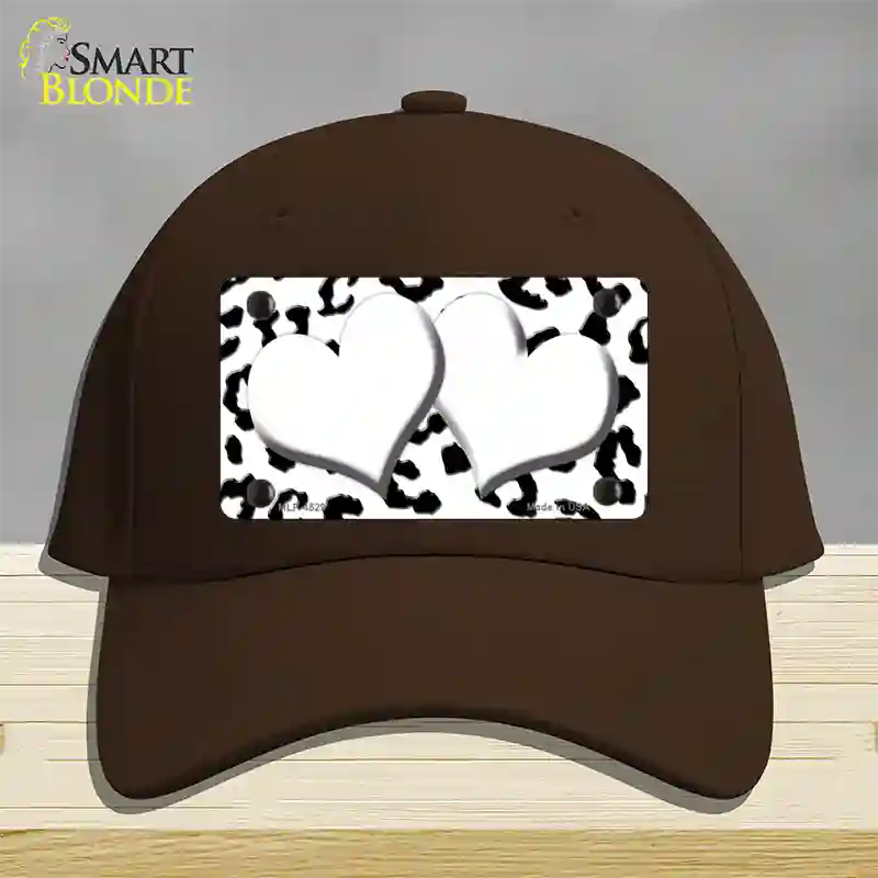 White Black Cheetah White Center Hearts Novelty License Plate Hat Cotton / Dark Brown