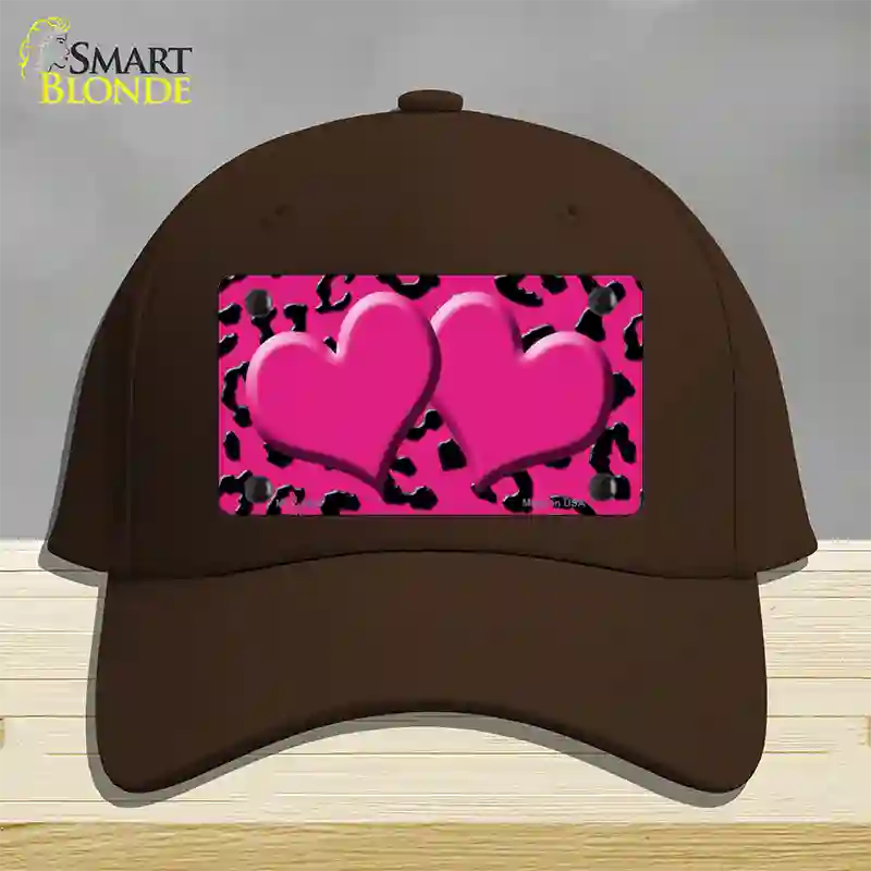 Pink Black Cheetah Pink Center Hearts Novelty License Plate Hat Cotton / Dark Brown