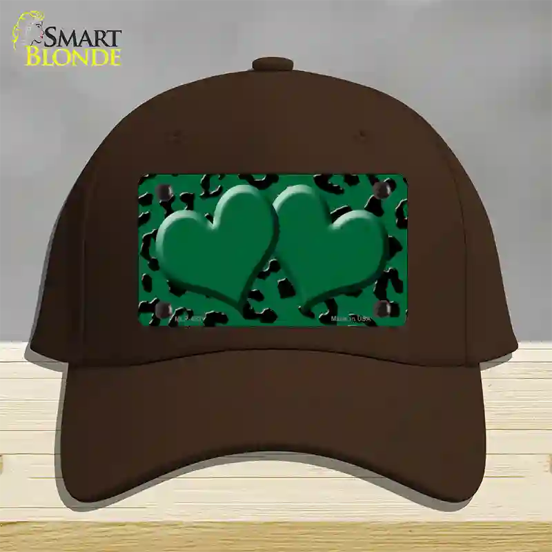 Green Black Cheetah Green Center Hearts Novelty License Plate Hat Cotton / Dark Brown