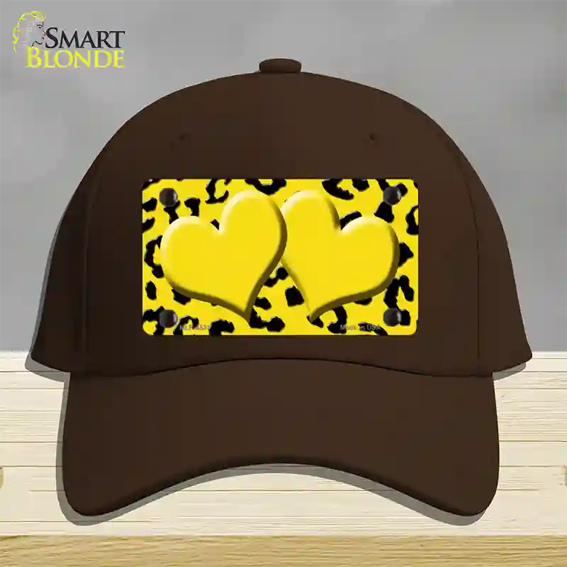 Yellow Black Cheetah Yellow Center Hearts Novelty License Plate Hat Cotton / Dark Brown