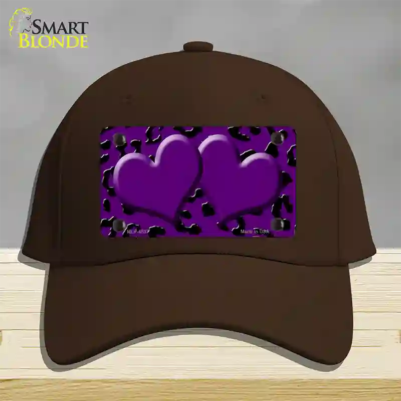 Purple Black Cheetah Purple Center Hearts Novelty License Plate Hat Cotton / Dark Brown