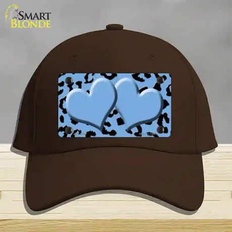 Light Blue Black Cheetah Light Blue Center Hearts Novelty License Plate Hat Cotton / Dark Brown