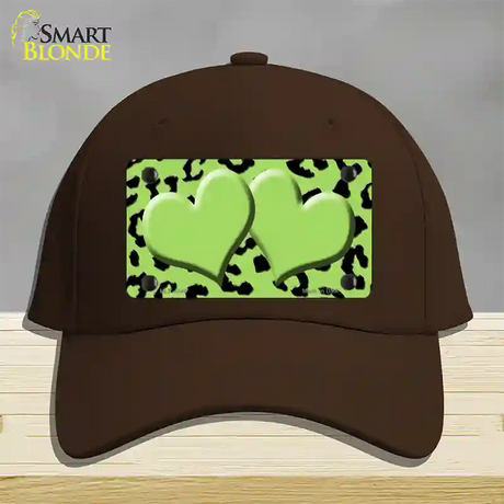 Lime Green Black Cheetah Lime Green Center Hearts Novelty License Plate Hat Cotton / Dark Brown