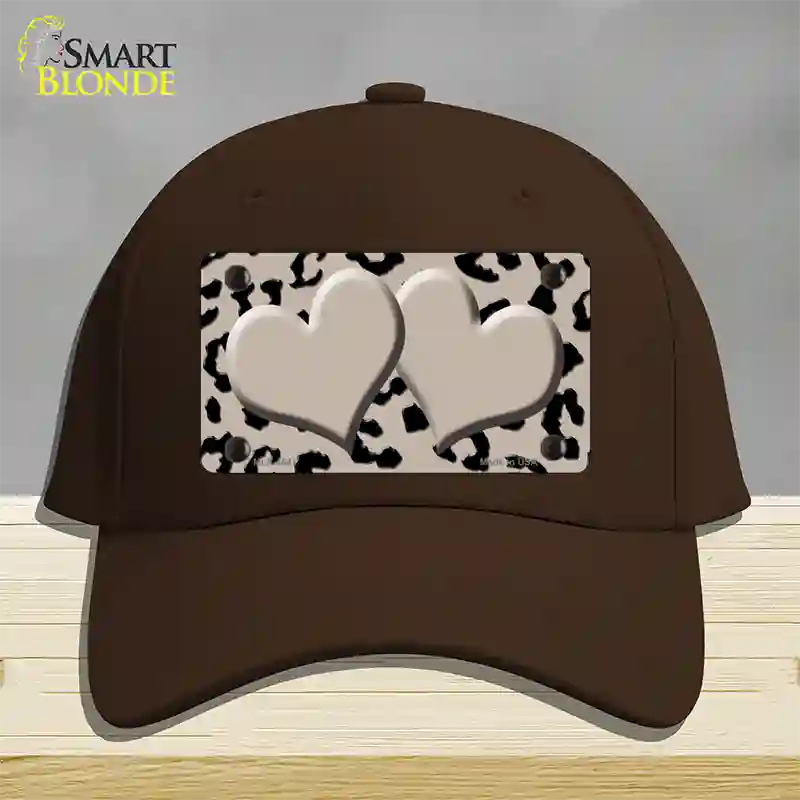 Tan Black Cheetah Tan Center Hearts Novelty License Plate Hat Cotton / Dark Brown